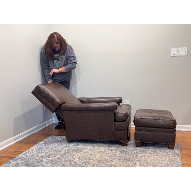 Mid-Century Modern Mid-Century Kittinger Leather "King of Ease" Recliner and Ottoman Set - 2 Pieces For Sale - Image 3 of 9