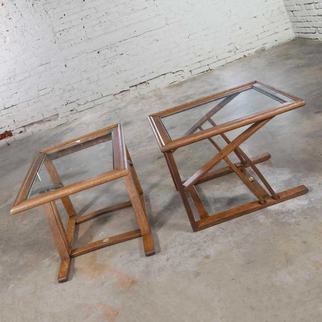 Handsome pair of original StavOak end tables or side tables with glass top insert designed by Jobie G. Redmond and made...