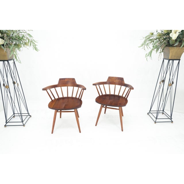 Pair of George Nakashima Captain's Dining Chairs in Walnut For Sale - Image 11 of 16