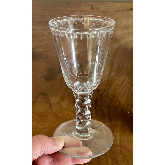 19th Century Antique 19th Century English George III Anglo Irish Facet Cut Crystal Sherry Wine Glasses - Set of 6 For Sale - Image 5 of 18