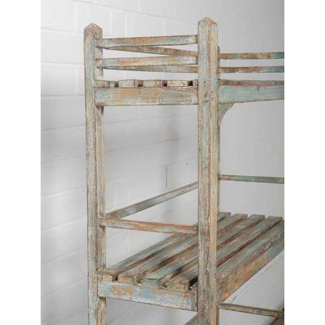 Rustic Late 20th Century Rustic Open-Frame Distressed Blue Wooden Storage Shelf For Sale - Image 3 of 4