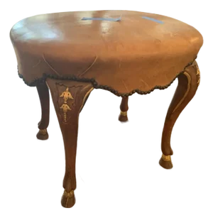 Vintage William Switzer Hand Carved Neoclassical Style Leather Bench or Ottoman