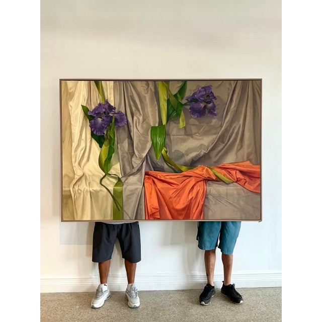 Vintage Monumental Original Oil Painting of Iris For Sale - Image 4 of 12