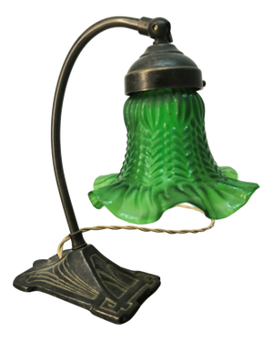 Brass Table Lamp with Green Glass, 1960s