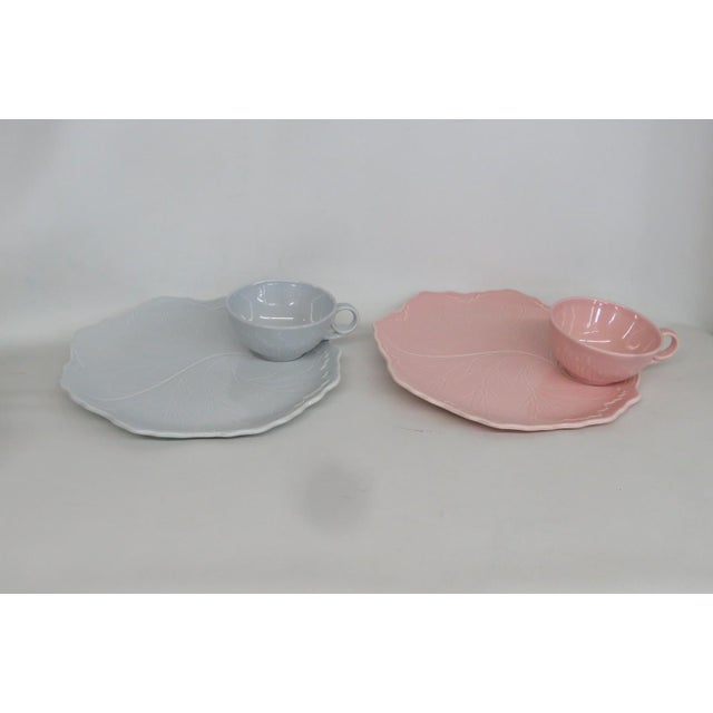 Mid 20th Century Taylor Smith Taylor Leaf Fantasy Ceramic Tea Cups and Plates - Set of 15 For Sale - Image 12 of 16