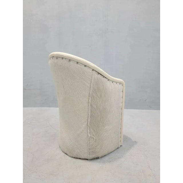 Late 20th Century Vintage Italian Cream Lacquer Barrel Back Occasional Chair Tonon Style Newly Reupholstered in Cowhide For Sale - Image 5 of 8