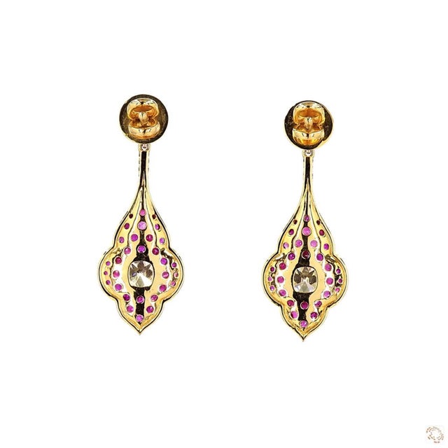 2.87 Carat Cushion Cut Diamond Ruby Gold Earrings, Pair For Sale In New York - Image 6 of 9