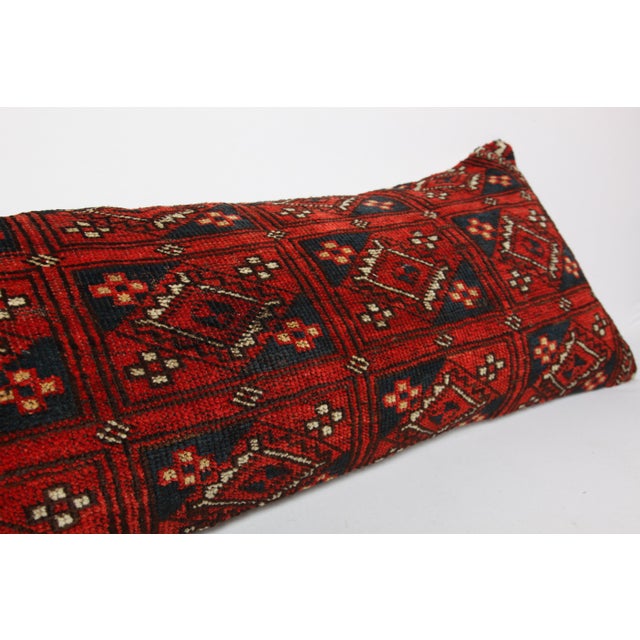 Mid 20th Century Handwoven Antique Tribal Turkoman Rug Pillow Cover 16'' X 40'' For Sale - Image 5 of 11