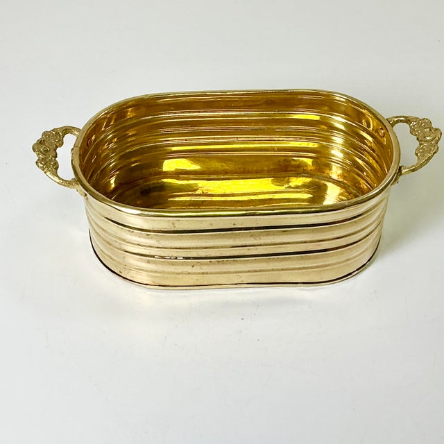Mid-Century Boho Chic Hollywood Regency Arts & Crafts Oval Bras Planter With Flora Cast Handles For Sale - Image 9 of 11