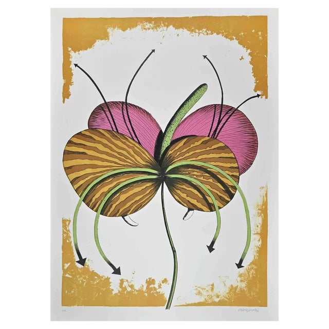 Renzo Margonari, Flower, Original Lithograph, 1976 For Sale