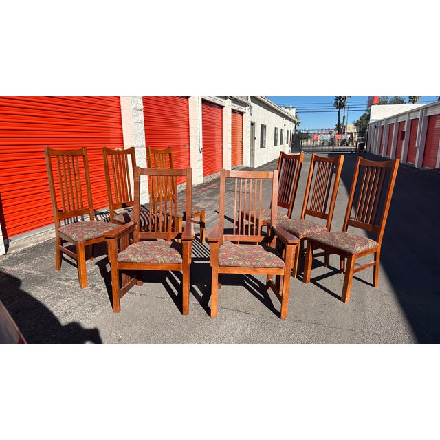 Late 20th Century Bassett Furniture Mission Style Arts & Craft Oak Dining Chairs For Sale - Image 11 of 18