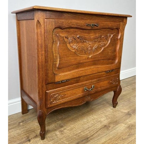 Brown Vintage French Louis XVI Style Oak Carved Nightstand For Sale - Image 8 of 14