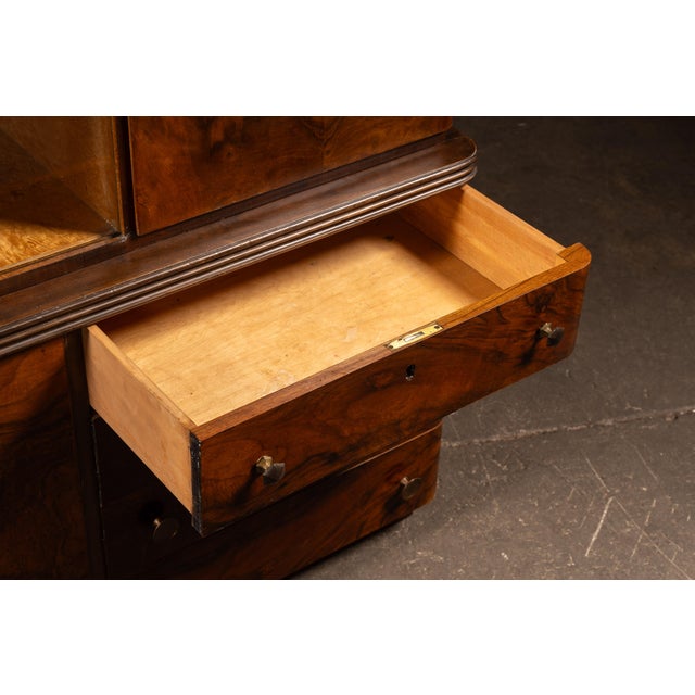 Early 20th Century Art Deco Italian Rosewood Burl Veneer and Birdseye Maple Two-Piece Hutch For Sale - Image 9 of 13
