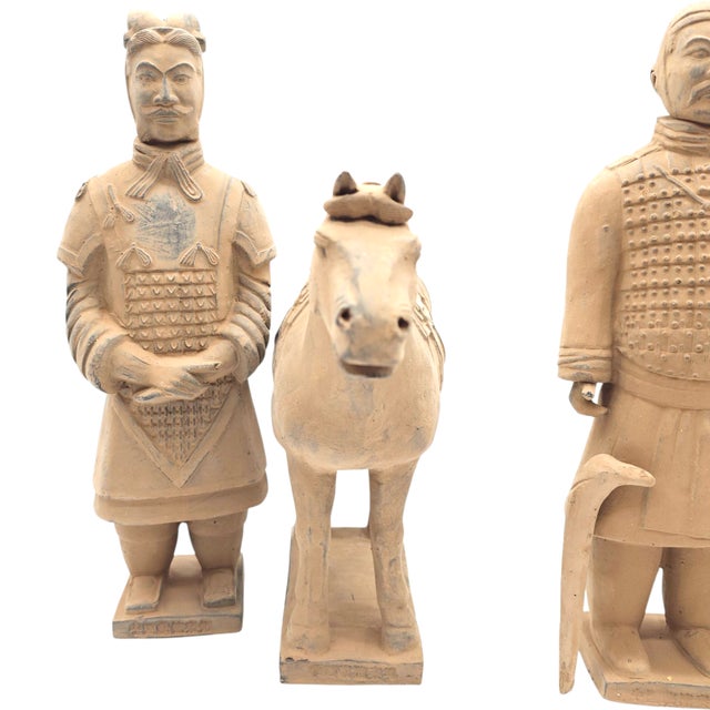 Vintage Lintong Museum Terracotta Warriors 5 Piece Boxed Replica Set 12" For Sale - Image 13 of 18