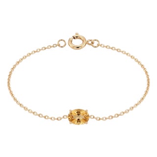 Dainty Oval Citrine Bracelet | Solitaire Gemstone Bracelet | Minimalist Cable Chain Layering Bracelet For Sale