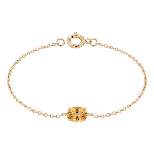 Dainty Oval Citrine Bracelet | Solitaire Gemstone Bracelet | Minimalist Cable Chain Layering Bracelet For Sale
