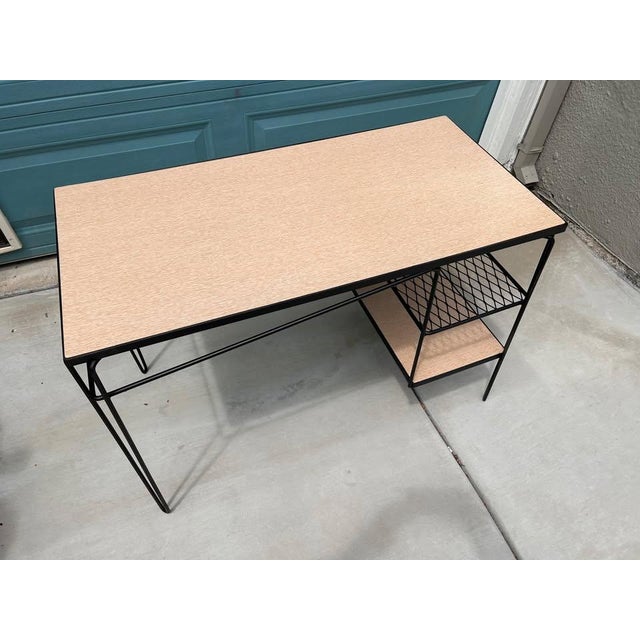 1960s Rare MCM Iron Hairpin Legs and Formica Top Student Desk For Sale - Image 5 of 6