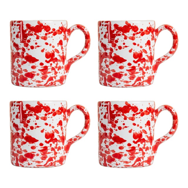 Taverna Speckled Mug, Red / White, Set of 4 For Sale
