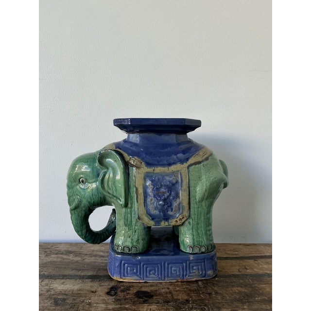 Vintage Glazed Ceramic Elephant Low Stool For Sale - Image 4 of 14