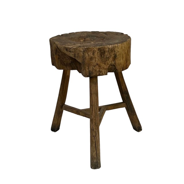 Rustic 19th Century Antique French Butcher Walnut Chopping Block, Side Table For Sale In Houston - Image 6 of 12