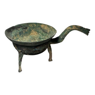Ancient Bronze Ware Vessel Goblet Cup With Handle For Sale