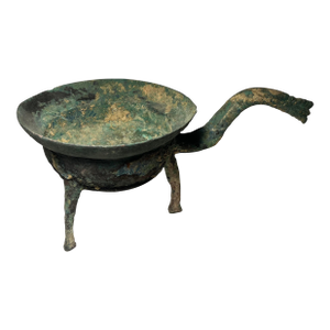 Ancient Bronze Ware Vessel Goblet Cup With Handle
