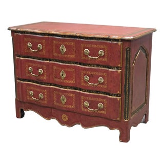 Vintage Theodore Alexander Red Leather Wrapped Serpentine Chest of Drawers For Sale
