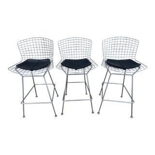 Vintage Harry Bertoia for Knoll Barstools With Original Seat Pads - Set of 3 For Sale