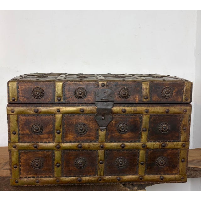 Antique Anglo-Indian Wood and Brass-Bound Trunk, 19th Century For Sale - Image 15 of 15
