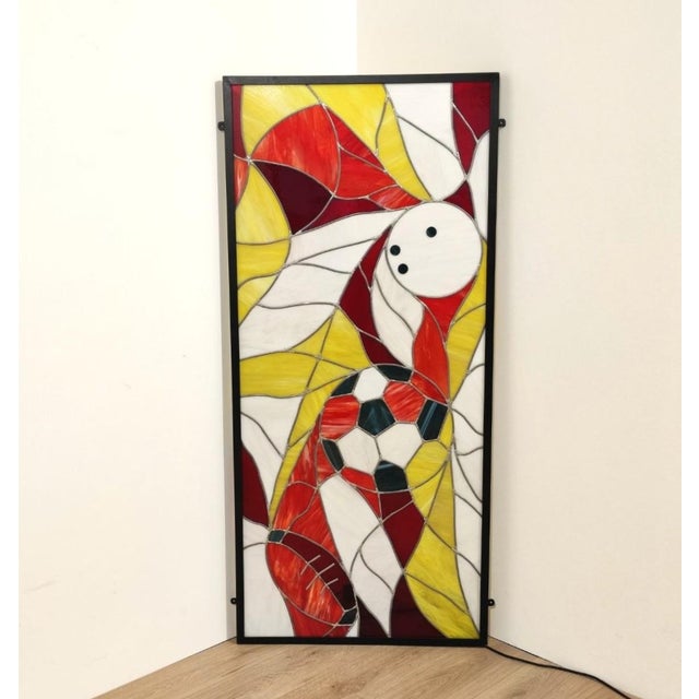 1980s Artistic Leaded Glass Windows with Sports Theme, 1980s, Set of 2 For Sale - Image 5 of 11