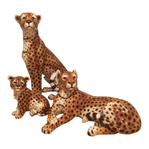 Rare Vintage Italian Ceramic Cheetah Family – Complete Set of Three – Mid-Century Modern / Hollywood Regency – Made in Italy