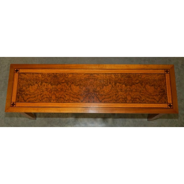 Stunning Vintage 1994 David Linley Burr Walnut Amboyna Wood Large Console Table For Sale - Image 9 of 18