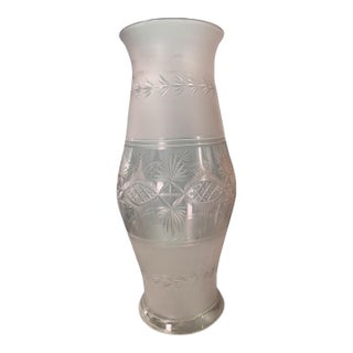 21.5" Antique Victorian Cut Engraved and Frosted Hurricane Glass Lamp Shade For Sale