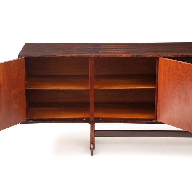 Brown Brazilian Modern Rosewood Credenza With Bow Design by Novo Rumo, Brazil, 1960s For Sale - Image 8 of 17