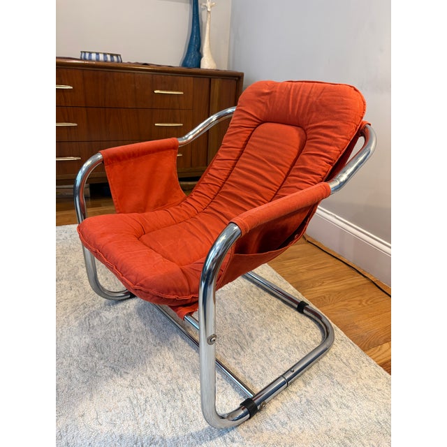 Pair (2) of 1970s Mid-Century Modern Attributed Vecta Zermatt Chrome and Canvas Sling Chairs For Sale - Image 9 of 12