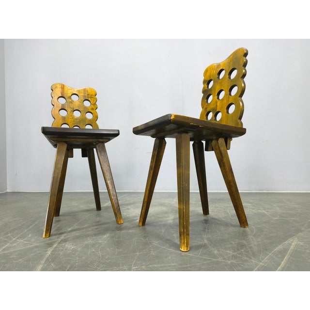 Brutalist Wooden Chairs, Former Czechoslovakia, 1950s, Set of 3 For Sale - Image 11 of 16