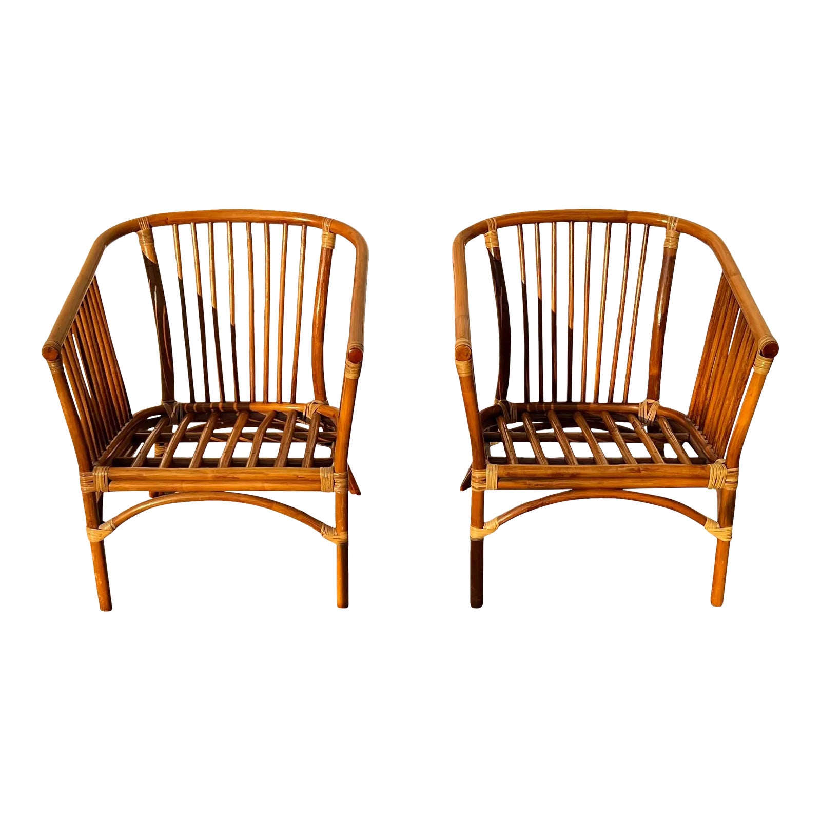 Late 20th Century Vintage Rattan Barrel Chairs a Pair Chairish