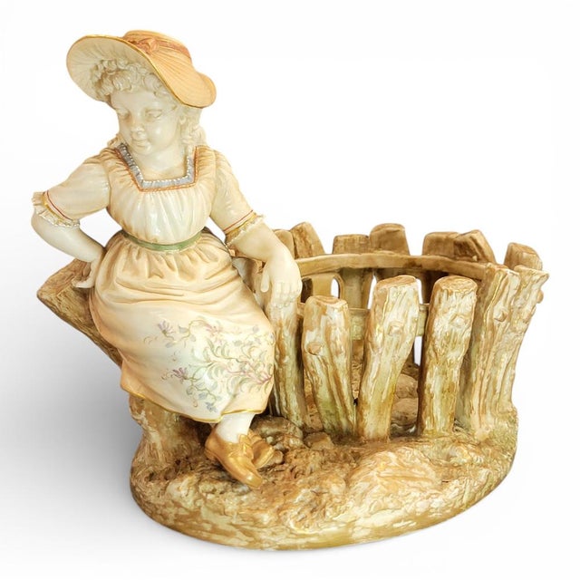 Figural Jardinière with Girl at Rustic Fence by James Hadley for Royal Worcester, 1888 For Sale - Image 15 of 15
