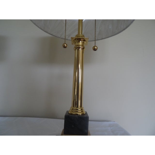 Chapman Style Classic Brass & Marble Column Lamps - A Pair For Sale - Image 4 of 6