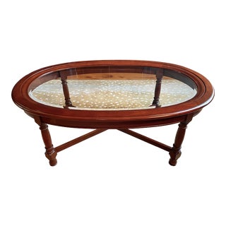 Late 20th Century Oval Mahogany Framed Coffee Table With Inlaid Beveled Glass Top For Sale