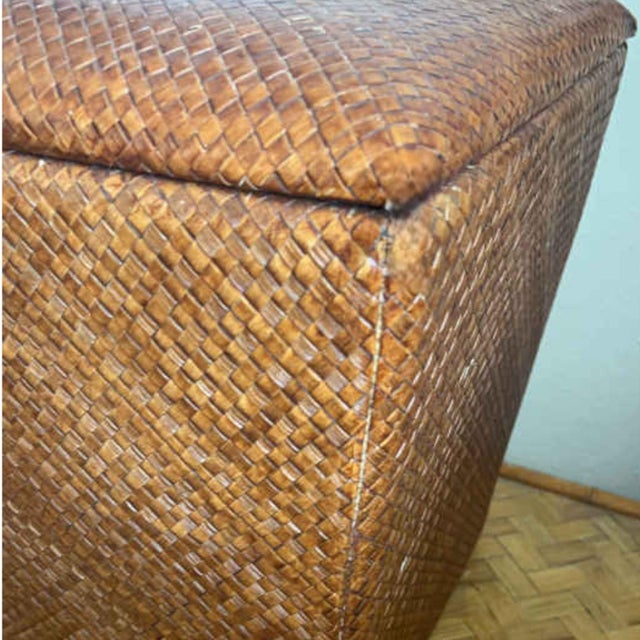 2000 - 2009 Handwoven Rattan Storage Ottoman With Lid, Shoe Storage Bench for Entryway For Sale - Image 5 of 11