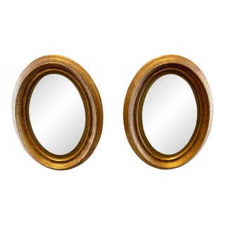 Pair Vintage Gilt Oval Mirrors, Italian, Wood Frame, Hollywood Regency For Sale
