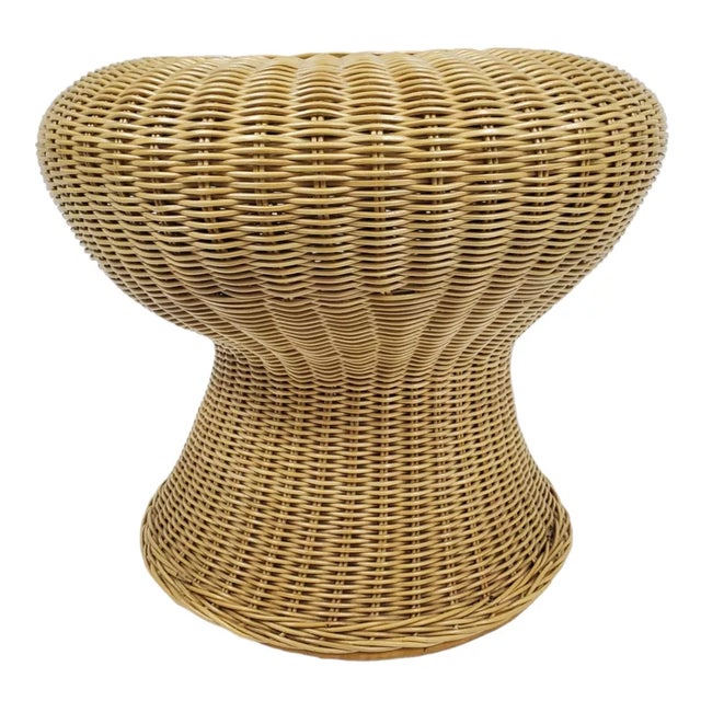 1990s Vintage Rattan Mushroom Stool Vanity Seat Stool For Sale - Image 4 of 6