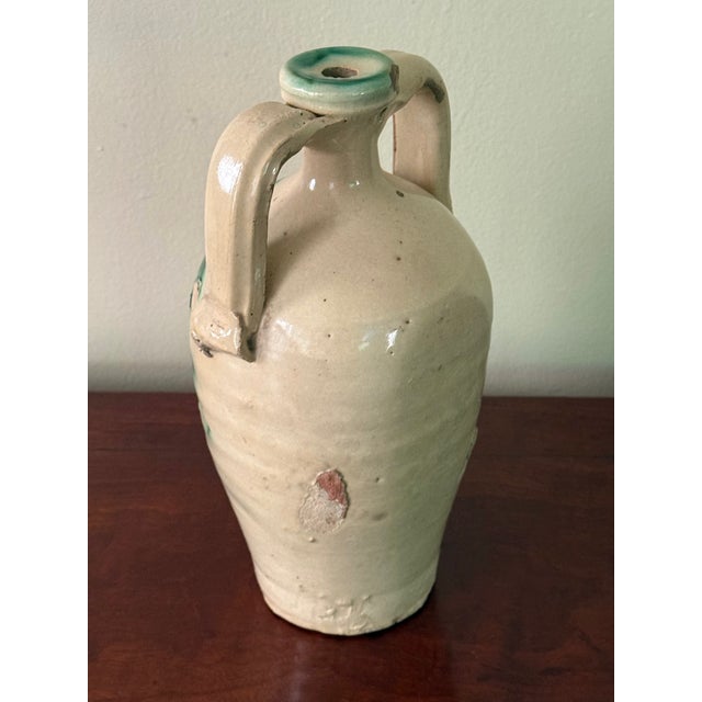 Antique Rustic European Hand Painted Pottery Jug With Handles For Sale - Image 4 of 11
