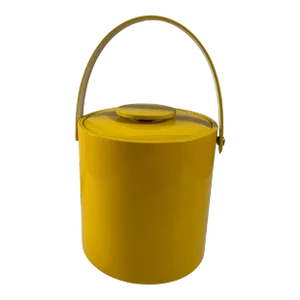 Vintage Canary Yellow Vinyl Ice Bucket With Handle and Matching Lid, Circa 1960