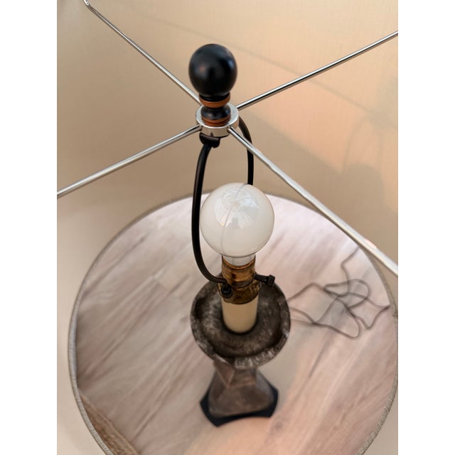 Greige Oversized Vintage Chapman Sculptural Faux Stone Table Lamp For Sale - Image 8 of 11