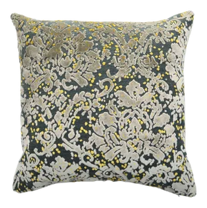 Italian Damask Green, Gray and Yellow Velvet Pillow