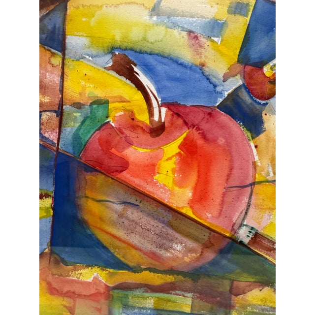 Vibrant colors along with an abstract and contemporary modern style is depicted in this framed original watercolor...