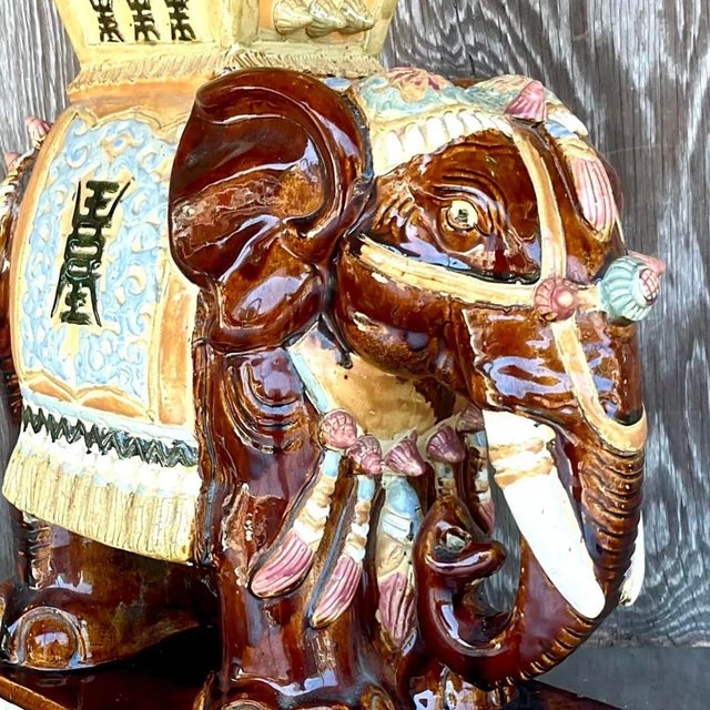 Vintage Asian Glazed Ceramic Elephant Garden Stool For Sale - Image 12 of 14