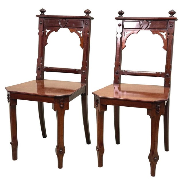Antique Victorian Mahogany Hall Chairs, 1880, Set of 2 For Sale - Image 14 of 14